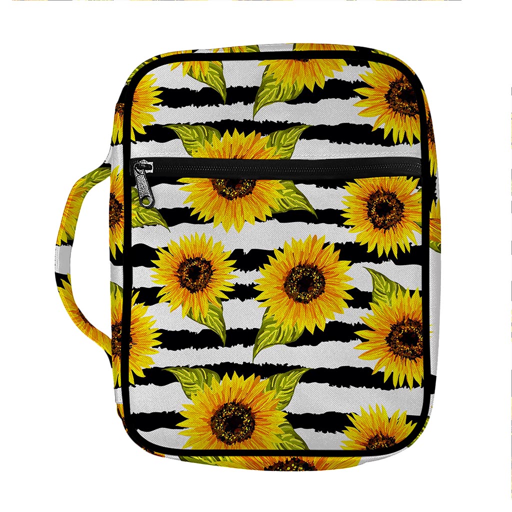 Sunflower Striped Pattern Print Front Pocket Bible Bag
