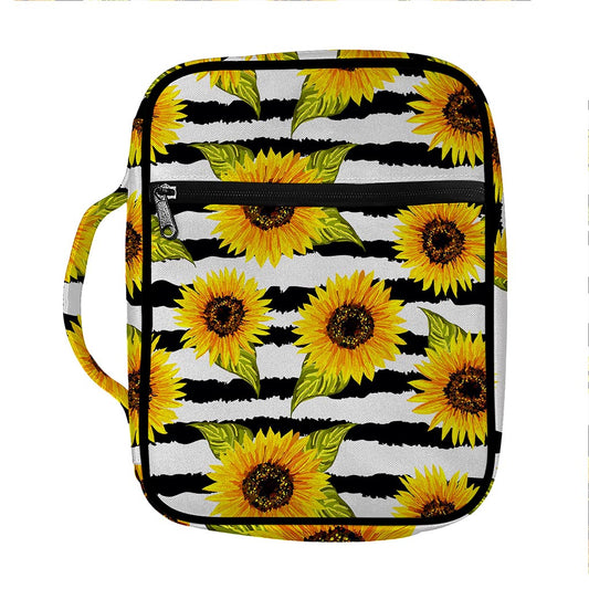 Sunflower Striped Pattern Print Front Pocket Bible Bag