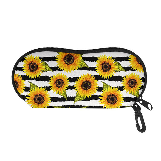 Sunflower Striped Pattern Print Glasses Case
