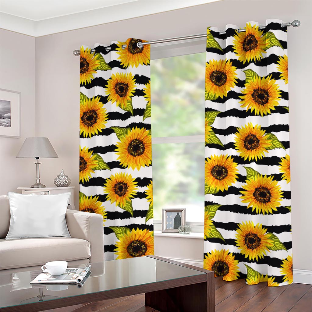Sunflower Striped Pattern Print Grommet Curtains