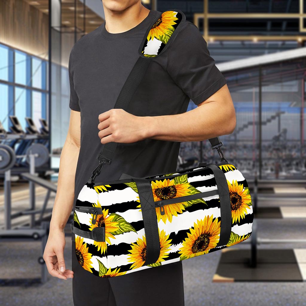 Sunflower Striped Pattern Print Gym Bag