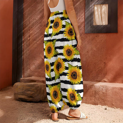 Sunflower Striped Pattern Print Harem Pants