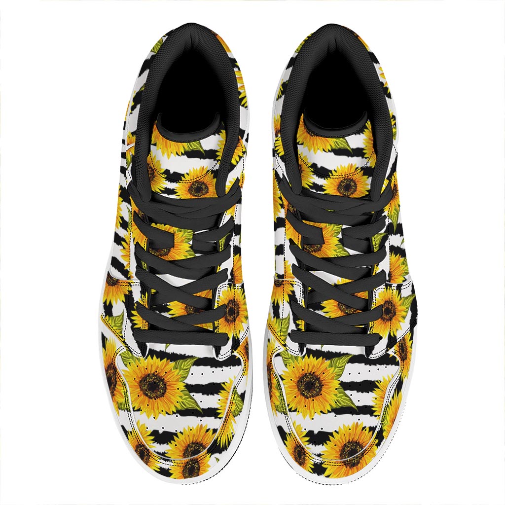 Sunflower Striped Pattern Print High Top Leather Sneakers