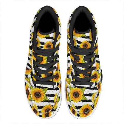 Sunflower Striped Pattern Print High Top Leather Sneakers