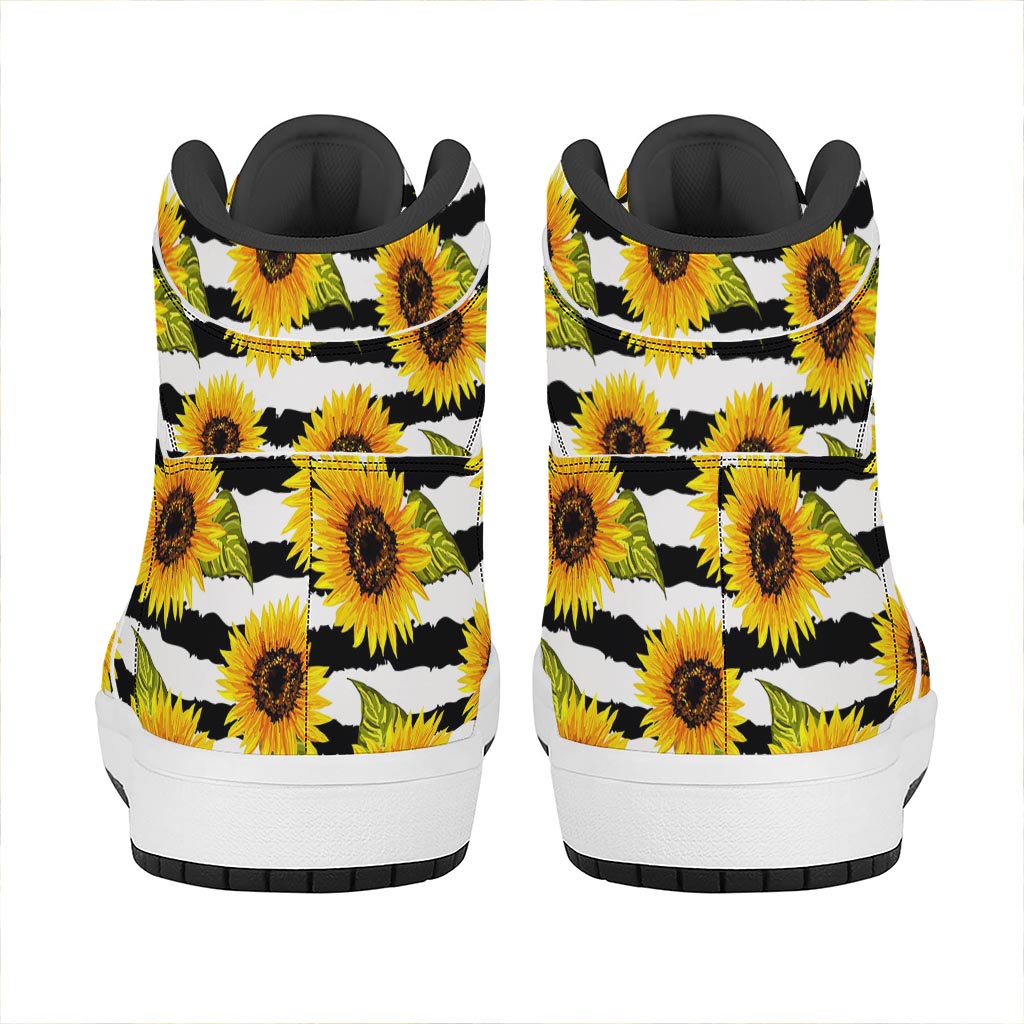 Sunflower Striped Pattern Print High Top Leather Sneakers