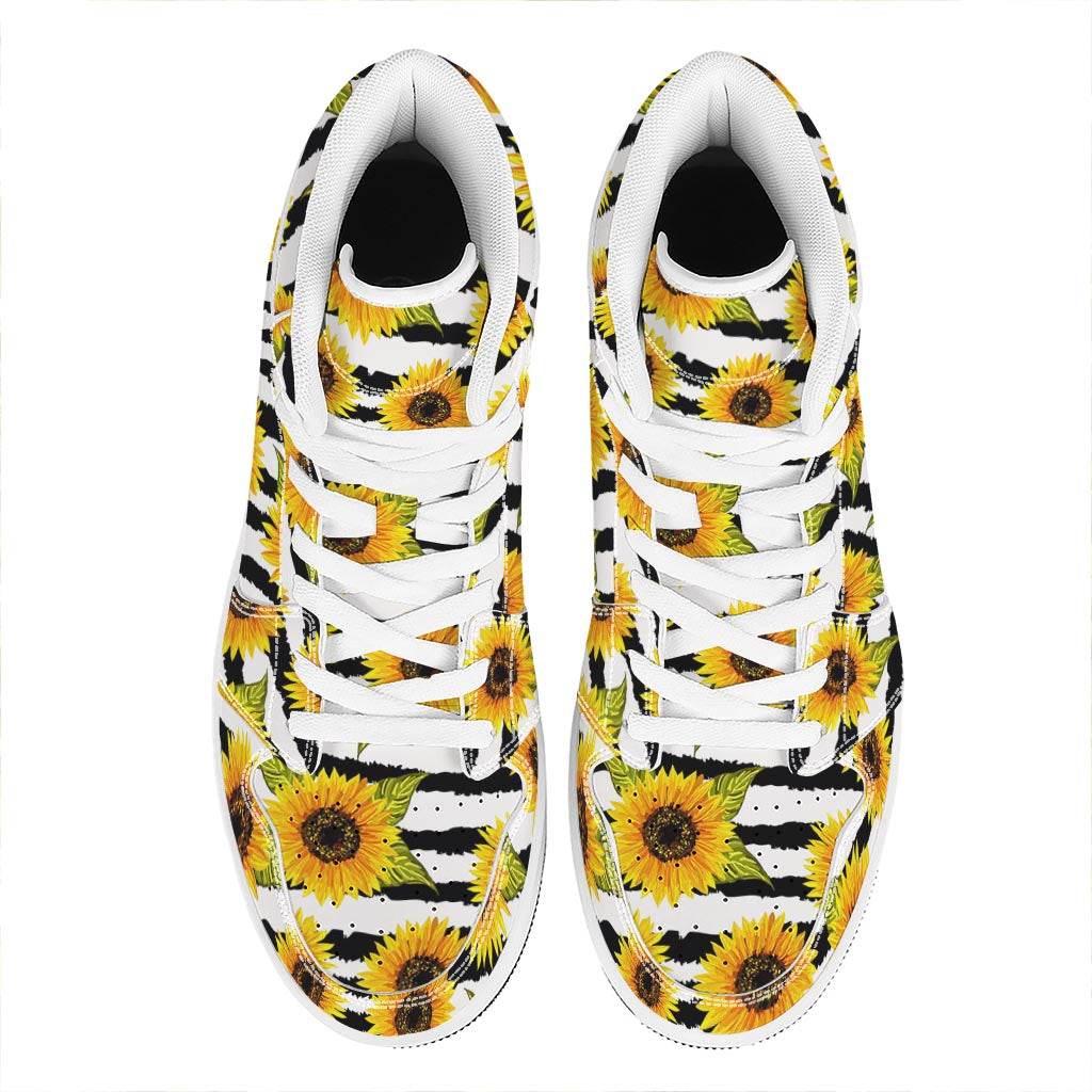 Sunflower Striped Pattern Print High Top Leather Sneakers
