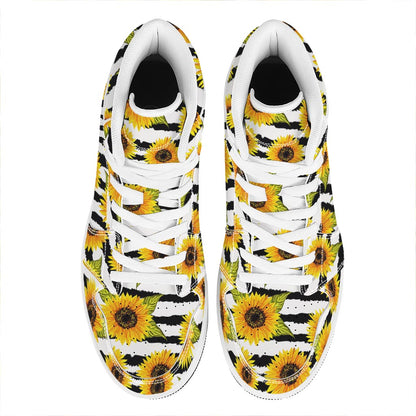 Sunflower Striped Pattern Print High Top Leather Sneakers