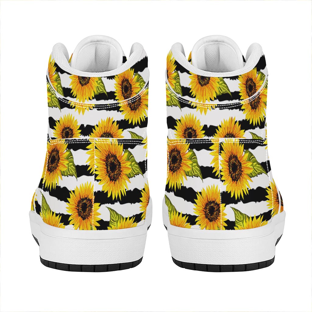 Sunflower Striped Pattern Print High Top Leather Sneakers