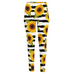 Sunflower Striped Pattern Print High-Waisted Pocket Leggings