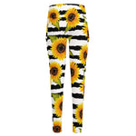 Sunflower Striped Pattern Print High-Waisted Pocket Leggings