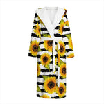 Sunflower Striped Pattern Print Hooded Bathrobe