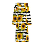 Sunflower Striped Pattern Print Hooded Bathrobe