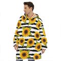 Sunflower Striped Pattern Print Hoodie Blanket