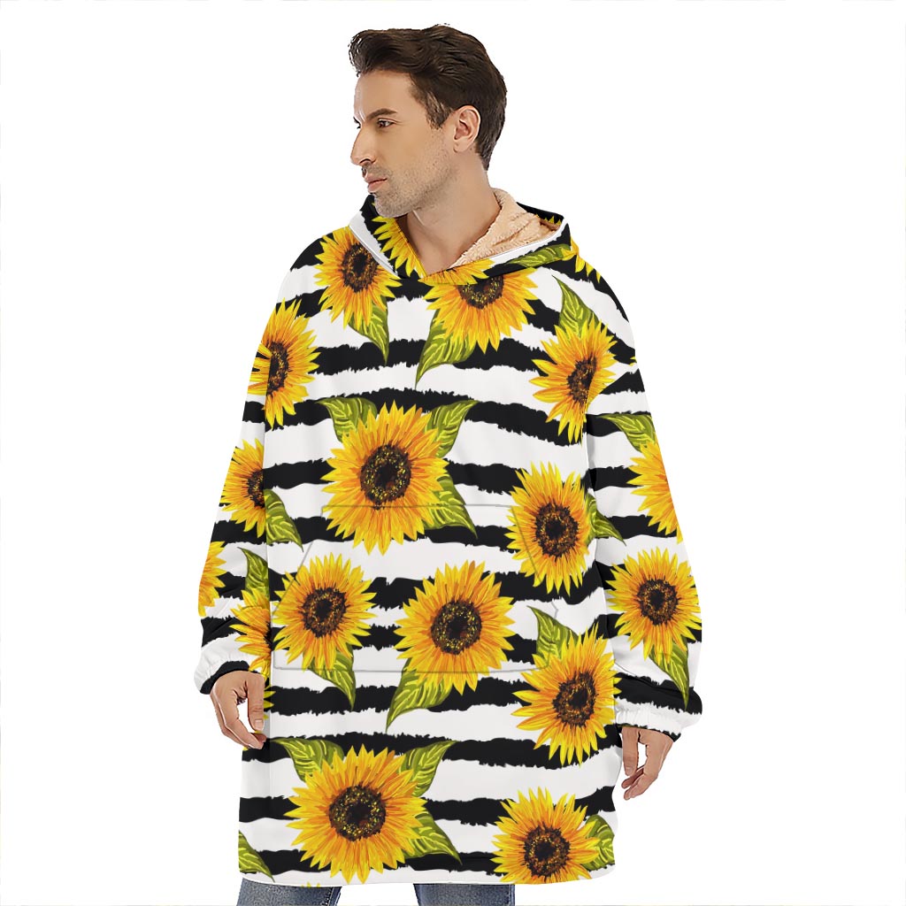 Sunflower Striped Pattern Print Hoodie Blanket