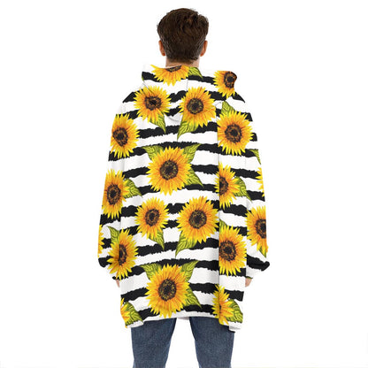 Sunflower Striped Pattern Print Hoodie Blanket