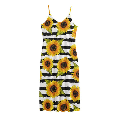 Sunflower Striped Pattern Print Jersey Midi Cami Dress