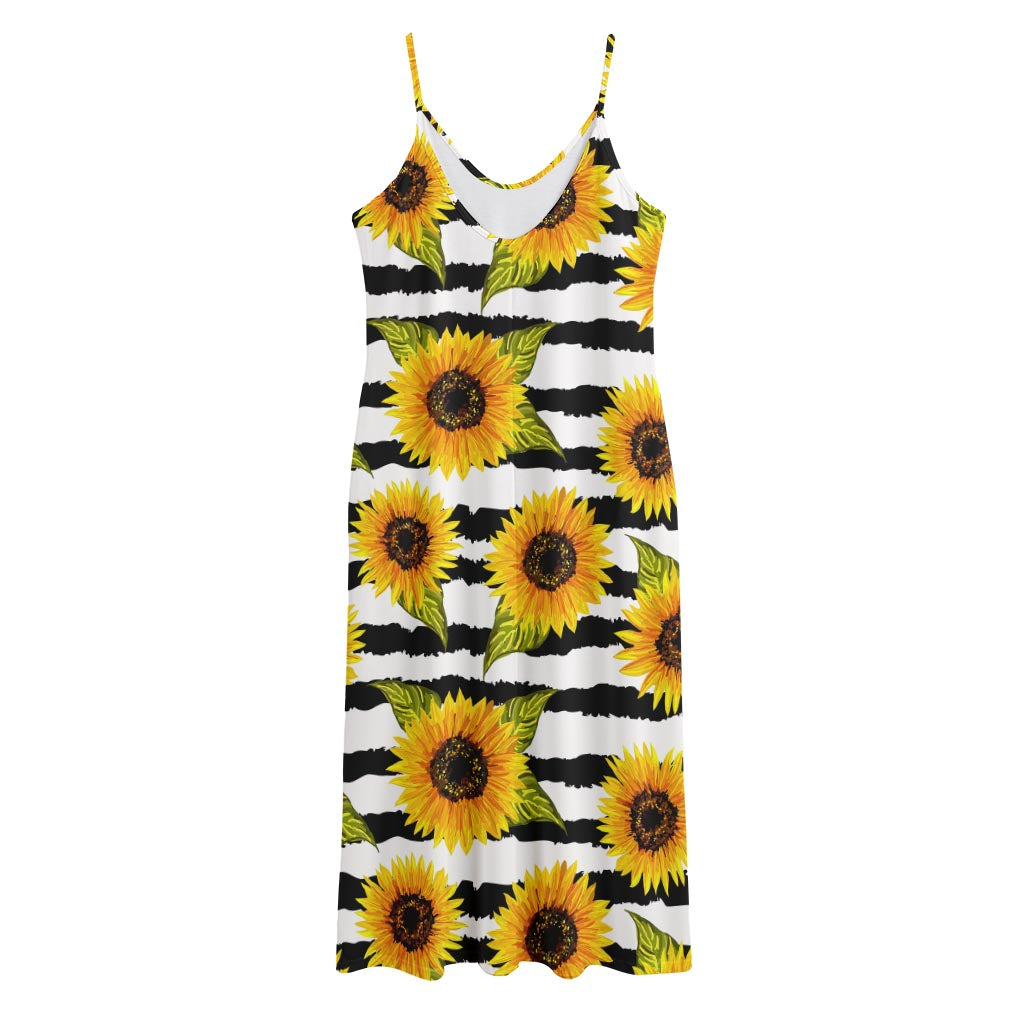 Sunflower Striped Pattern Print Jersey Midi Cami Dress