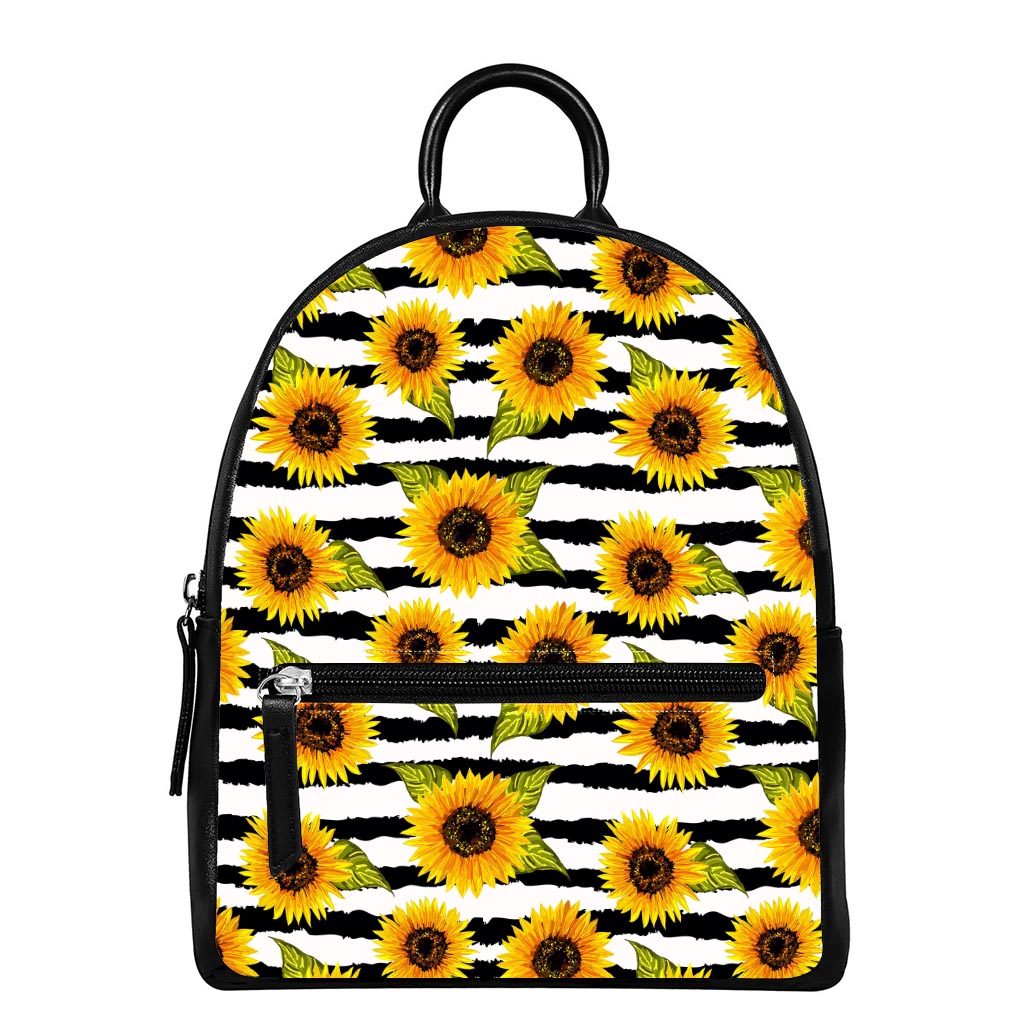 Sunflower Striped Pattern Print Leather Backpack
