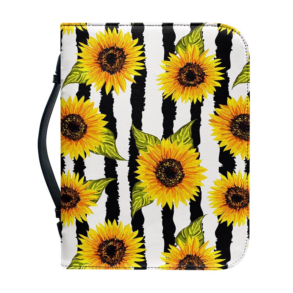 Sunflower Striped Pattern Print Leather Bible Cover