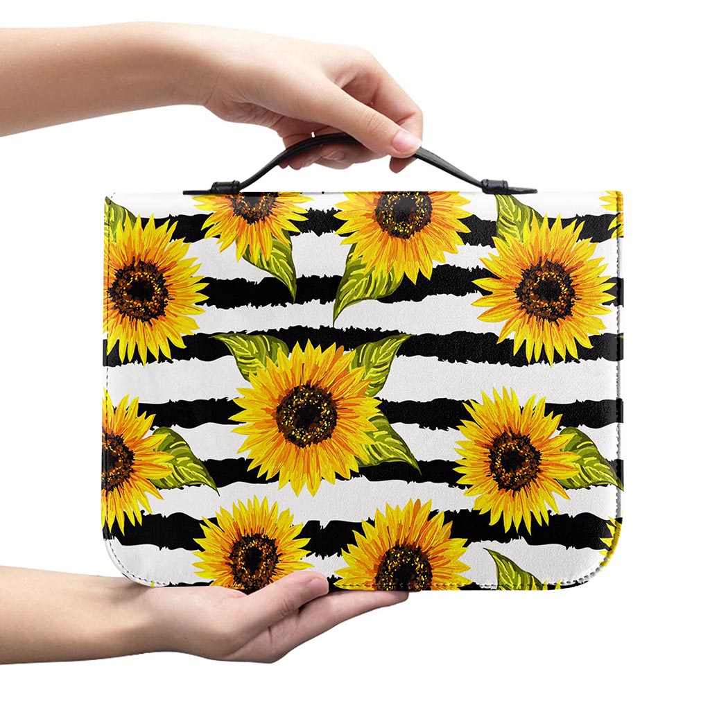 Sunflower Striped Pattern Print Leather Bible Cover