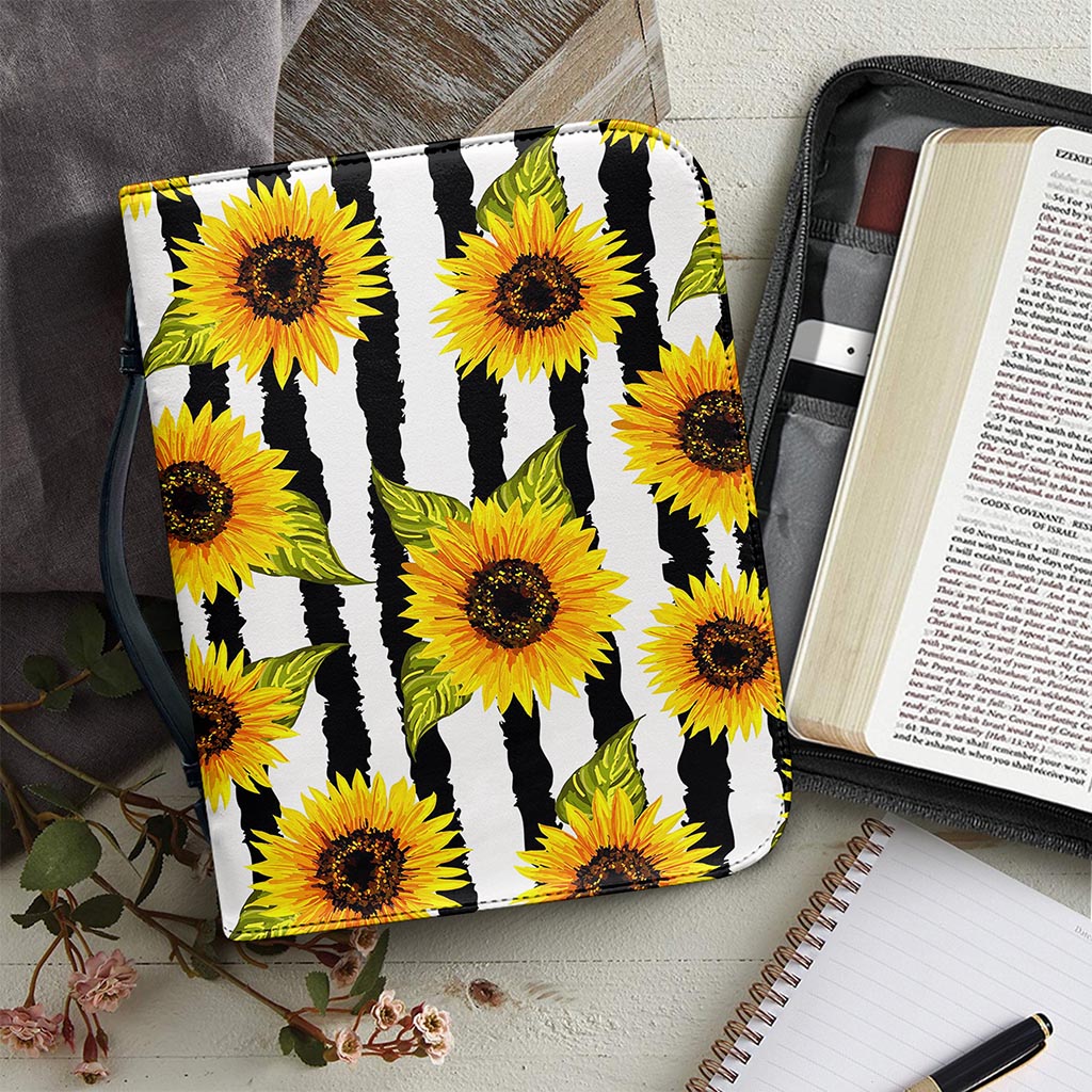 Sunflower Striped Pattern Print Leather Bible Cover