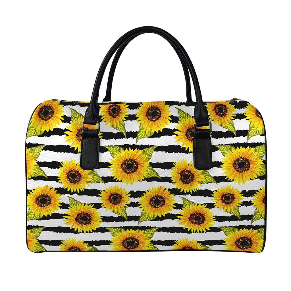 Sunflower Striped Pattern Print Leather Duffle Bag