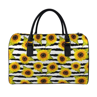 Sunflower Striped Pattern Print Leather Duffle Bag