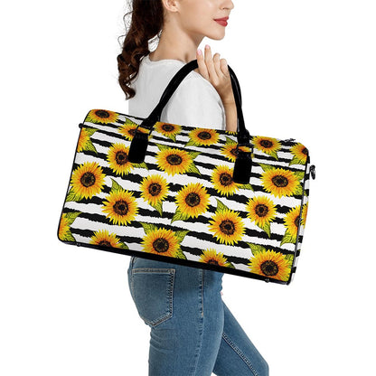 Sunflower Striped Pattern Print Leather Duffle Bag