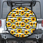 Sunflower Striped Pattern Print Leather Spare Tire Cover