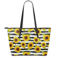 Sunflower Striped Pattern Print Leather Tote Bag With Zipper