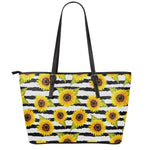 Sunflower Striped Pattern Print Leather Tote Bag