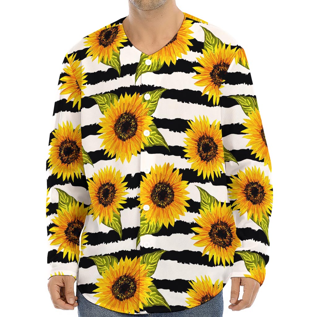 Sunflower Striped Pattern Print Long Sleeve Baseball Jersey