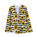 Sunflower Striped Pattern Print Long Sleeve Short Coat