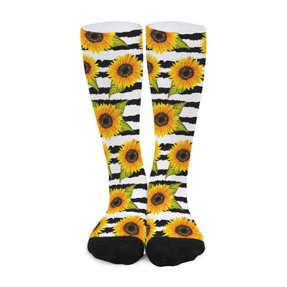 Sunflower Striped Pattern Print Long Socks