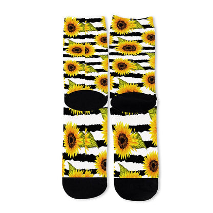 Sunflower Striped Pattern Print Long Socks