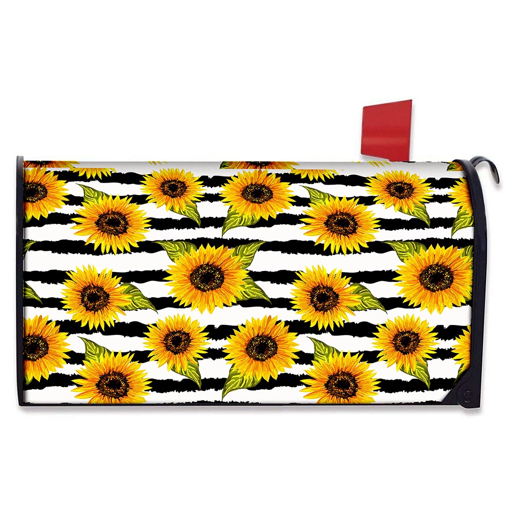 Sunflower Striped Pattern Print Mailbox Cover