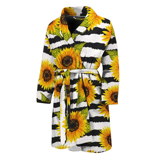 Sunflower Striped Pattern Print Men's Bathrobe
