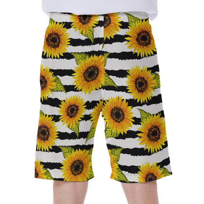 Sunflower Striped Pattern Print Men's Beach Shorts