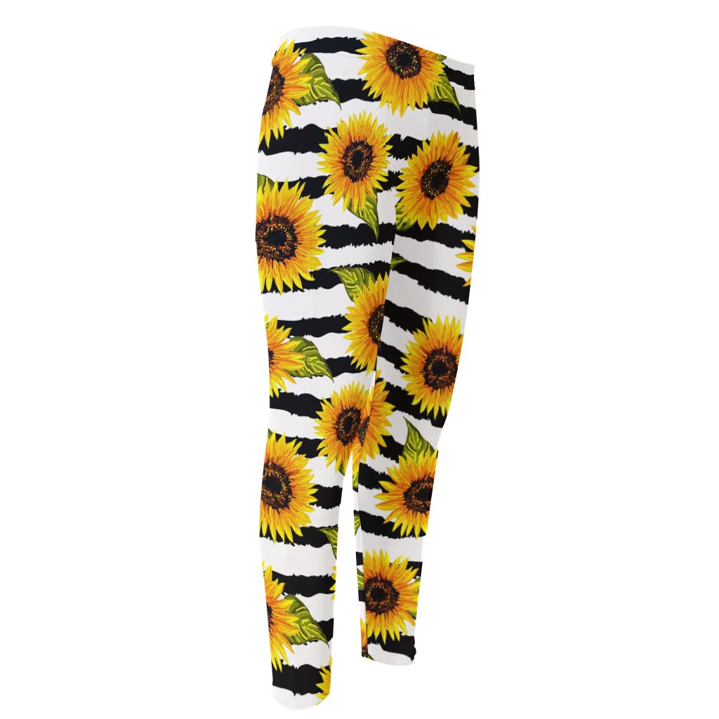 Sunflower Striped Pattern Print Men's Compression Pants