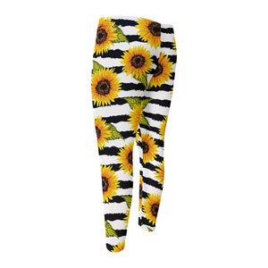 Sunflower Striped Pattern Print Men's Compression Pants