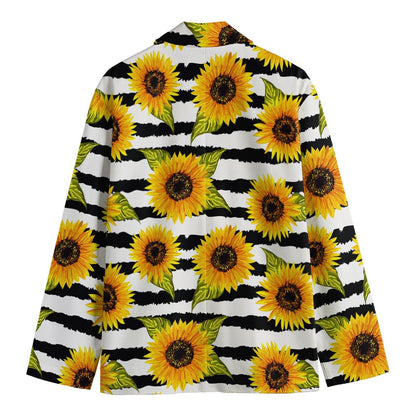 Sunflower Striped Pattern Print Men's Cotton Blazer