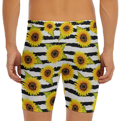 Sunflower Striped Pattern Print Men's Long Boxer Briefs
