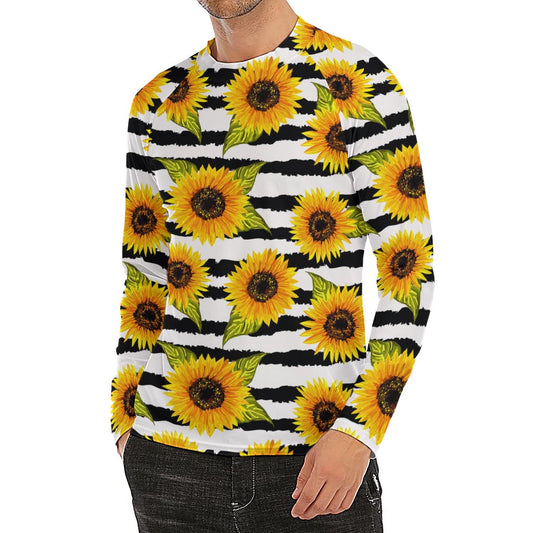 Sunflower Striped Pattern Print Men's Long Sleeve Rash Guard