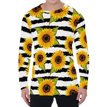 Sunflower Striped Pattern Print Men's Long Sleeve T-Shirt