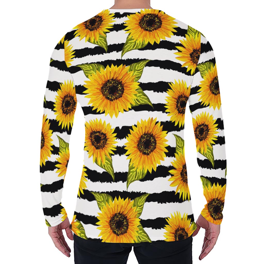 Sunflower Striped Pattern Print Men's Long Sleeve T-Shirt