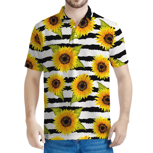 Sunflower Striped Pattern Print Men's Polo Shirt