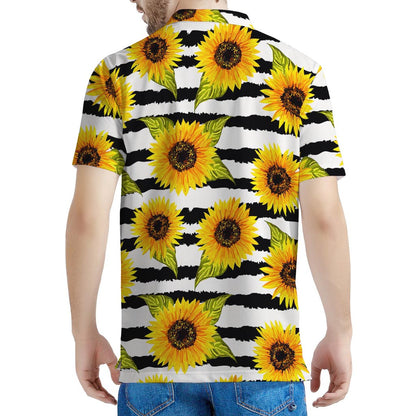 Sunflower Striped Pattern Print Men's Polo Shirt