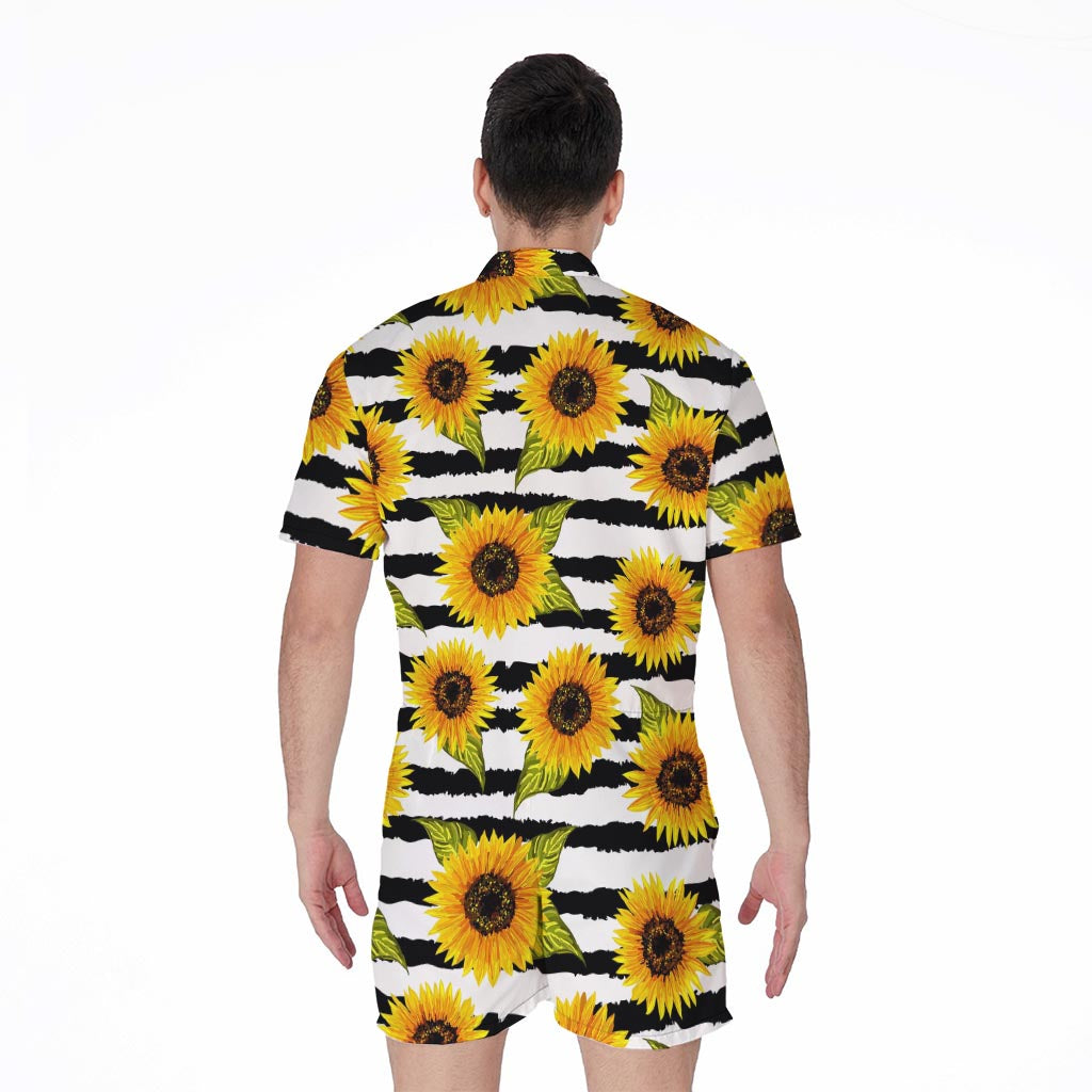 Sunflower Striped Pattern Print Men's Rompers