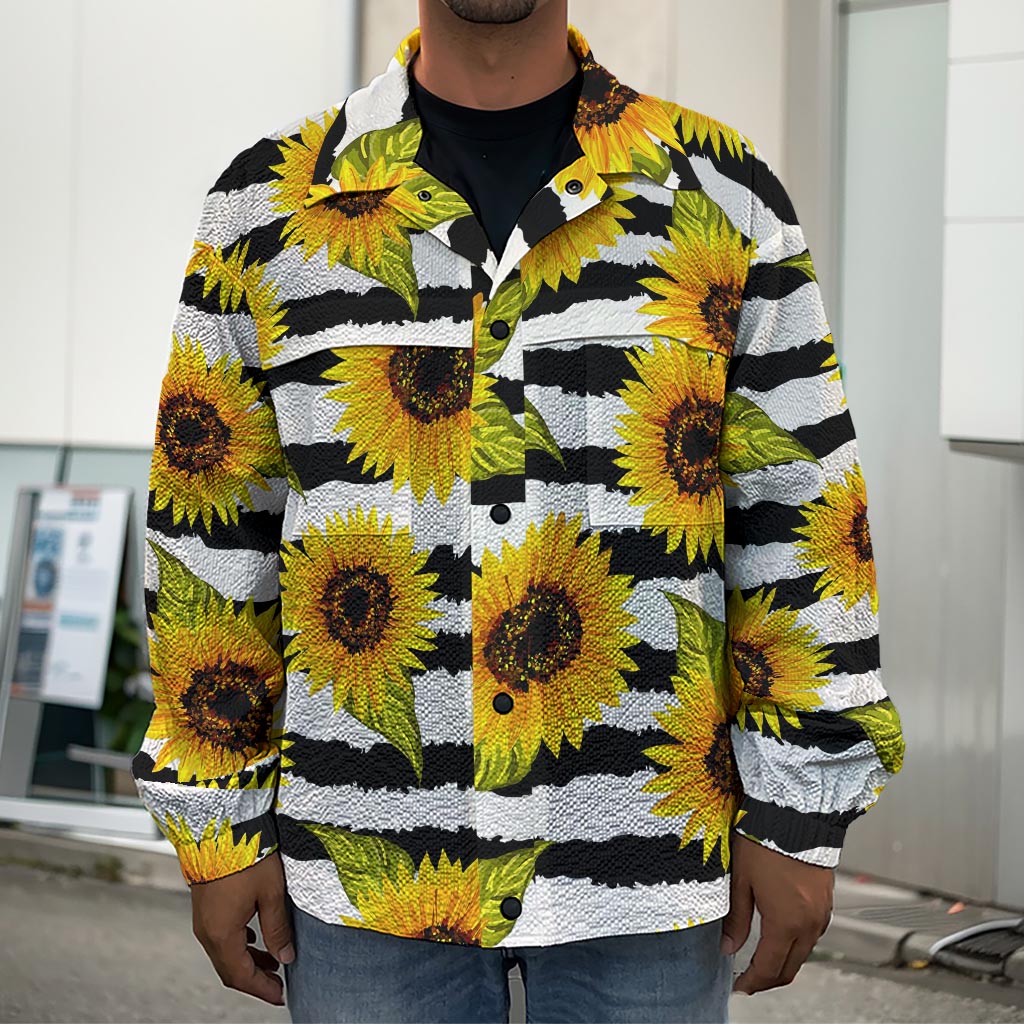 Sunflower Striped Pattern Print Men's Shirt Jacket
