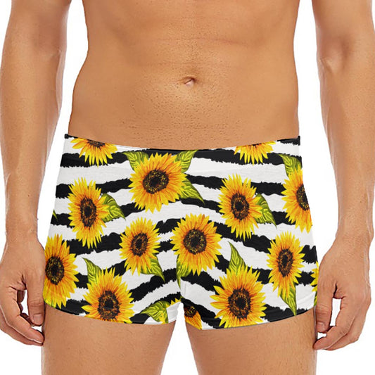 Sunflower Striped Pattern Print Men's Short Boxer Briefs